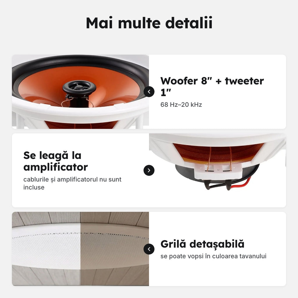 Set 4 boxe încastrabile 8 inch, albe – Mai multe detalii