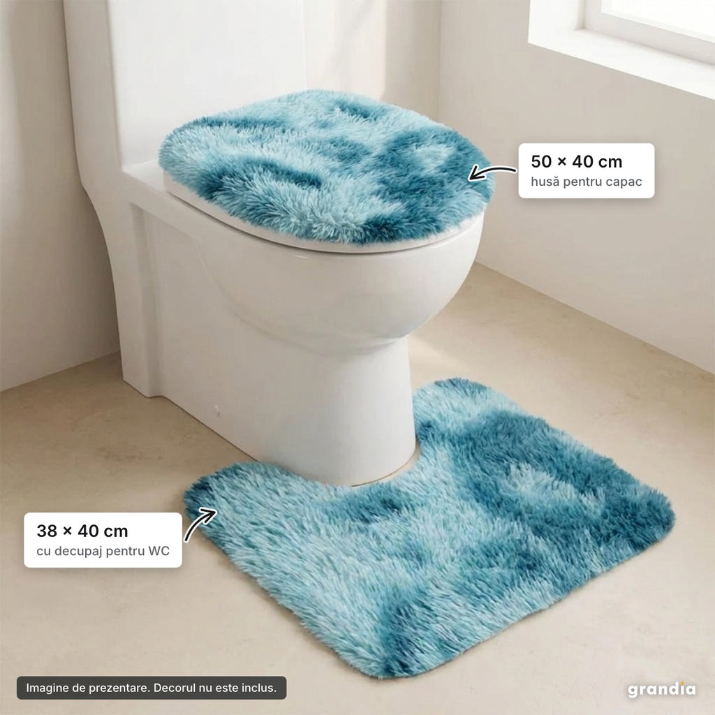 Set 4 covorașe baie pufoase, turcoaz – elemente principale