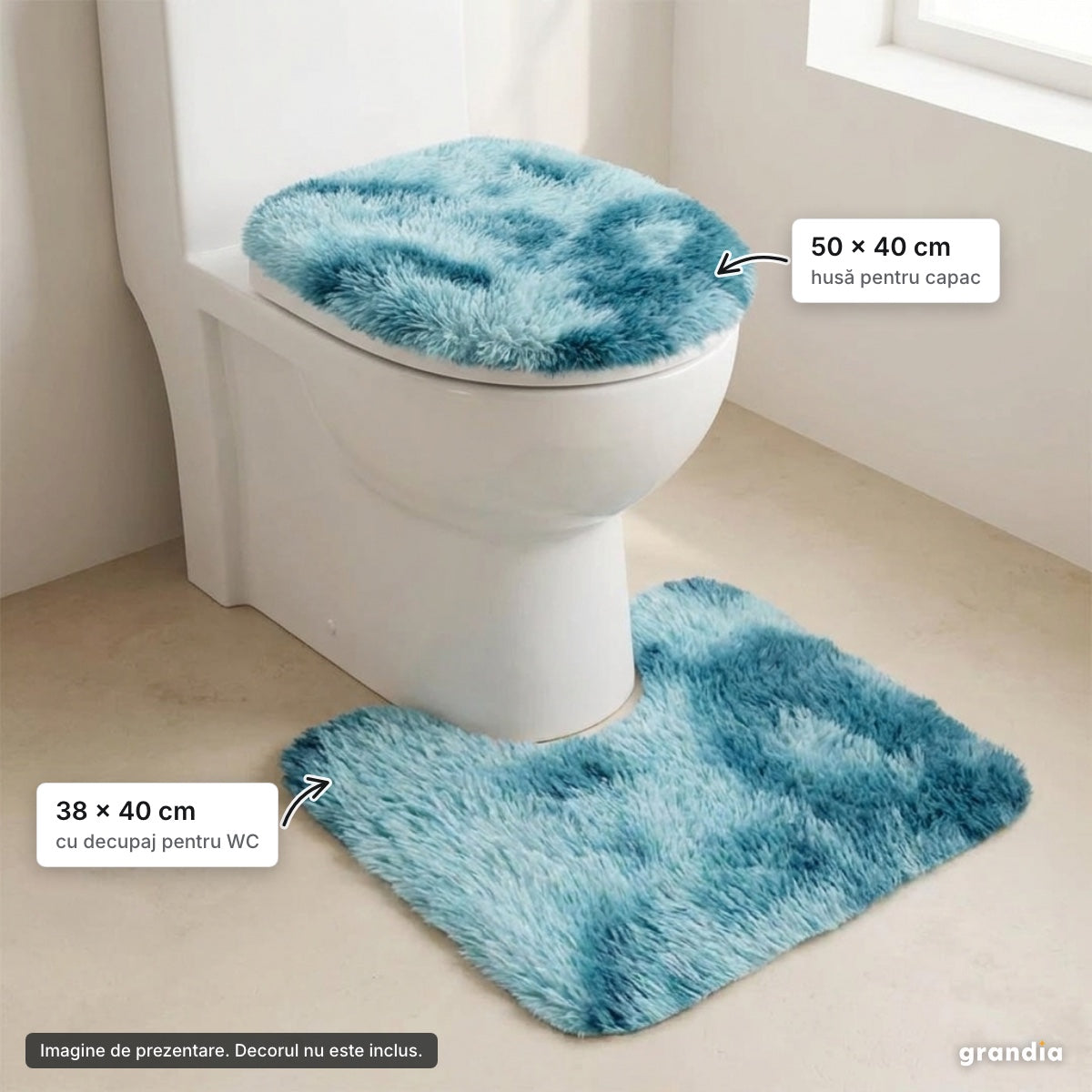 Set 4 covorașe baie pufoase, turcoaz – elemente principale