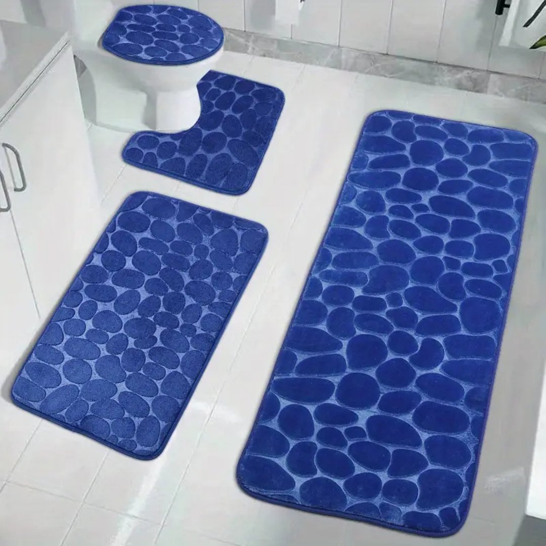 Set 4 Covorașe de Baie Antiderapante, Albastru 1