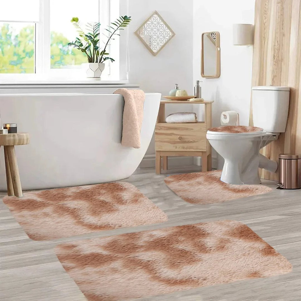 Set 4 Covorașe de Baie Antiderapante, material pufos, Crem 4