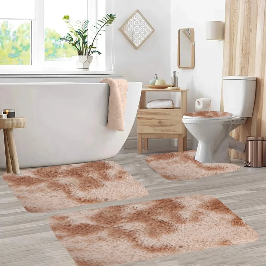 Set 4 Covorașe de Baie Antiderapante, material pufos, Crem 4