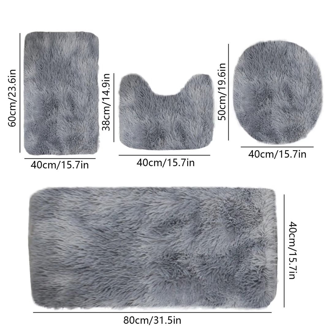 Set 4 Covorașe de Baie Antiderapante, material pufos, Gri 2