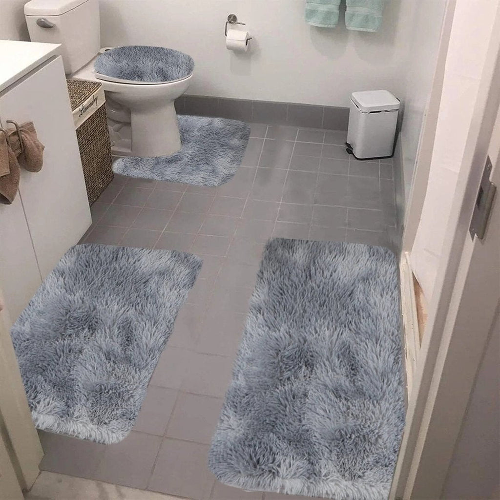 Set 4 Covorașe de Baie Antiderapante, material pufos, Gri 3