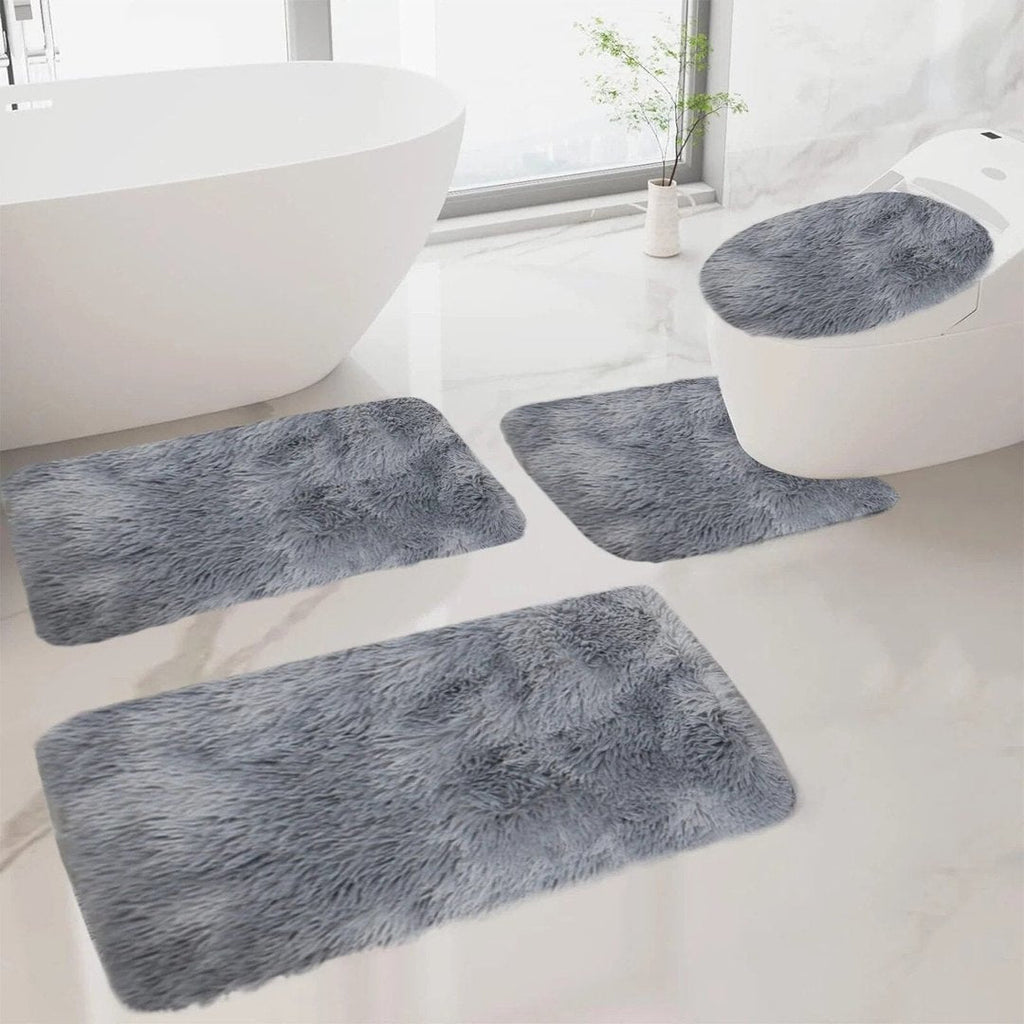 Set 4 Covorașe de Baie Antiderapante, material pufos, Gri 5