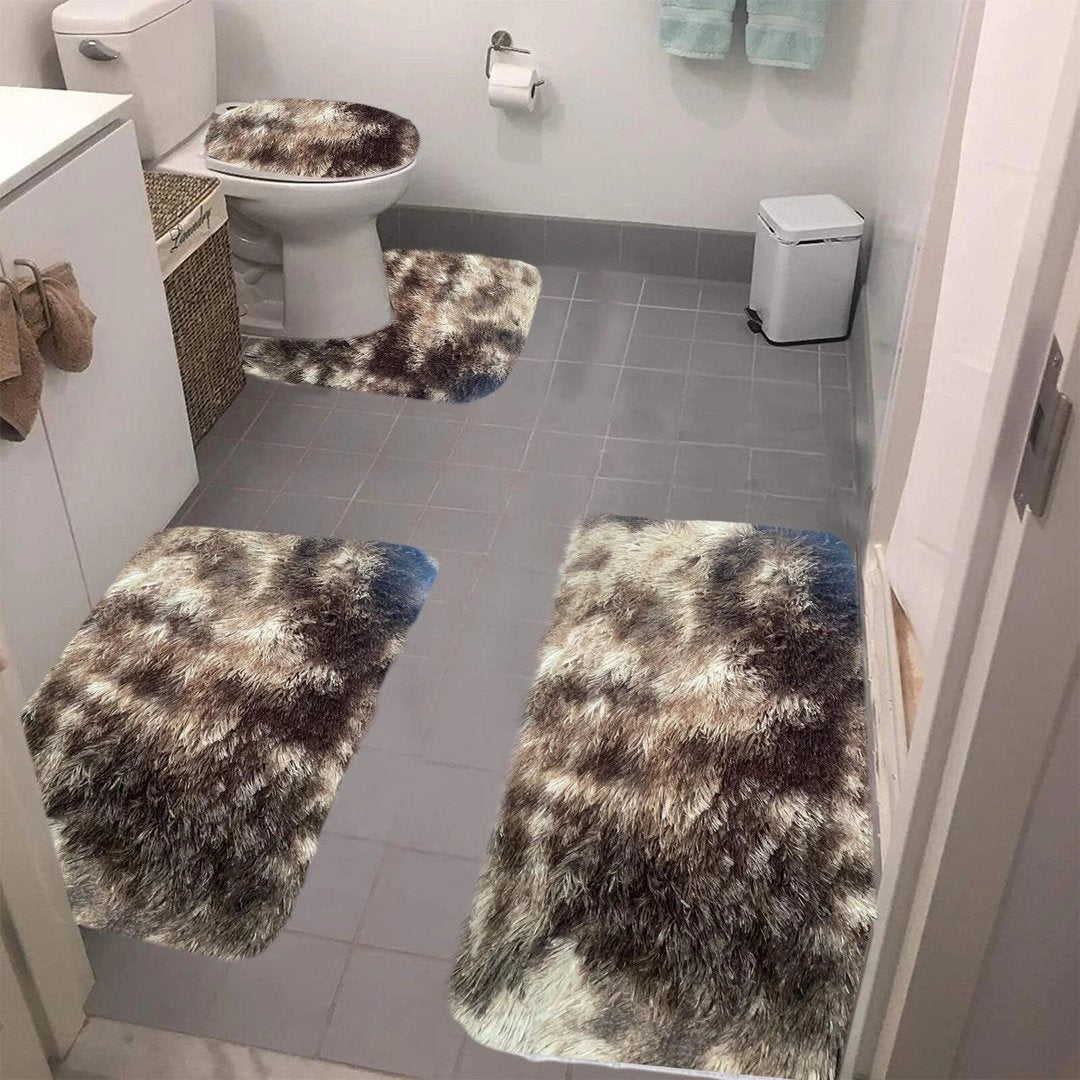 Set 4 Covorașe de Baie Antiderapante, material pufos, Maro 5