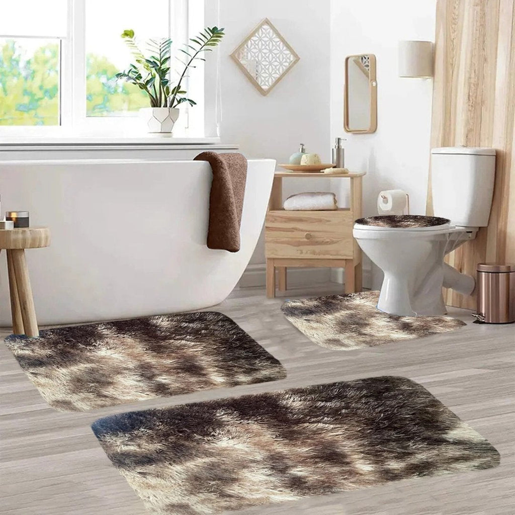 Set 4 Covorașe de Baie Antiderapante, material pufos, Maro 6
