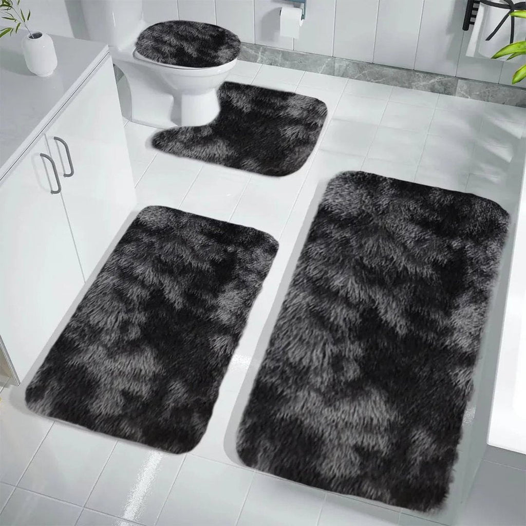 Set 4 Covorașe de Baie Antiderapante, material pufos, Negru 1