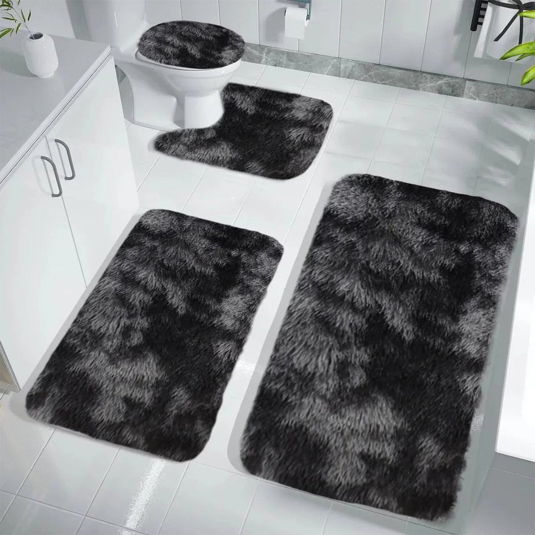 Set 4 Covorașe de Baie Antiderapante, material pufos, Negru 1