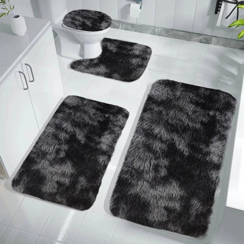 Set 4 Covorașe de Baie Antiderapante, material pufos, Negru 1