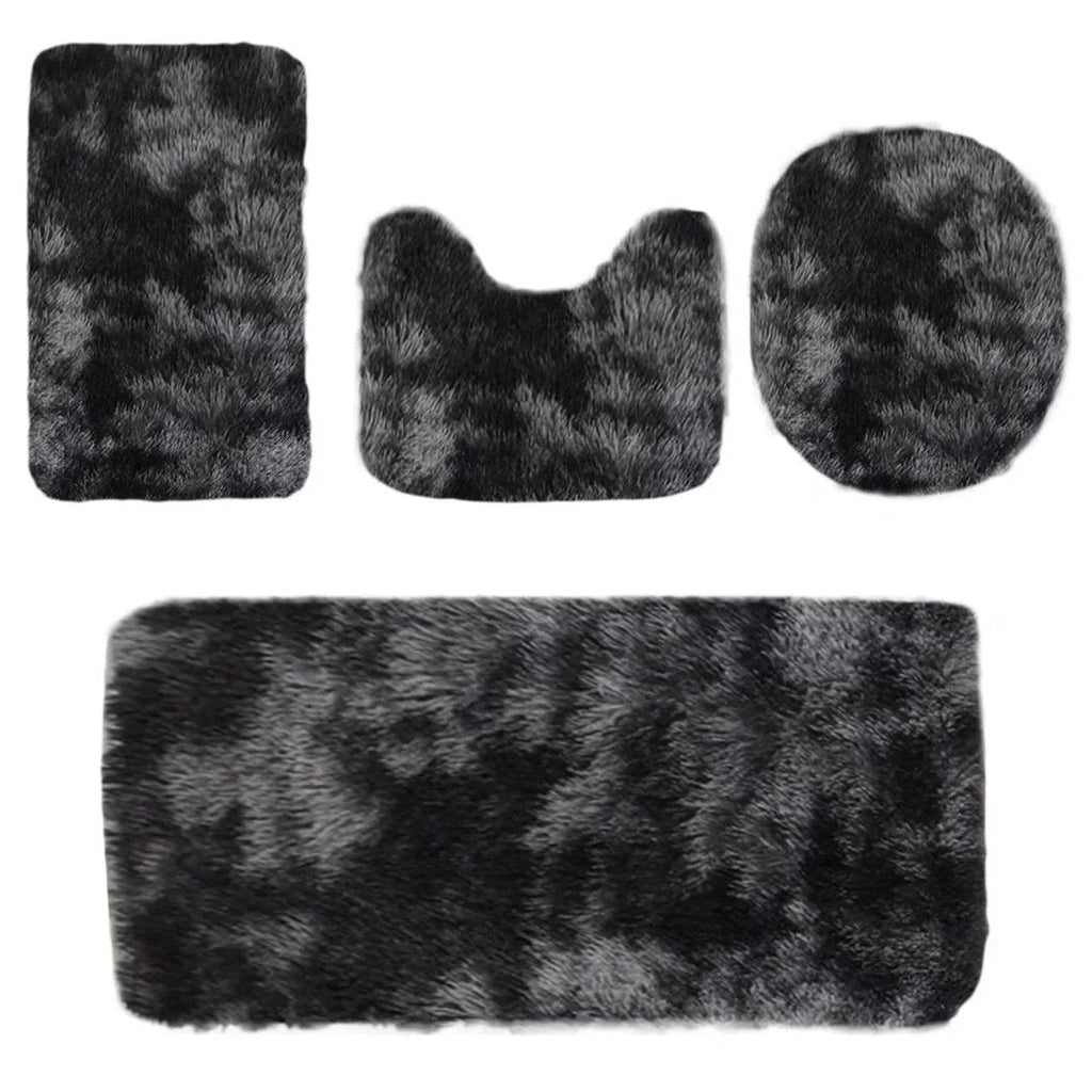 Set 4 Covorașe de Baie Antiderapante, material pufos, Negru 2