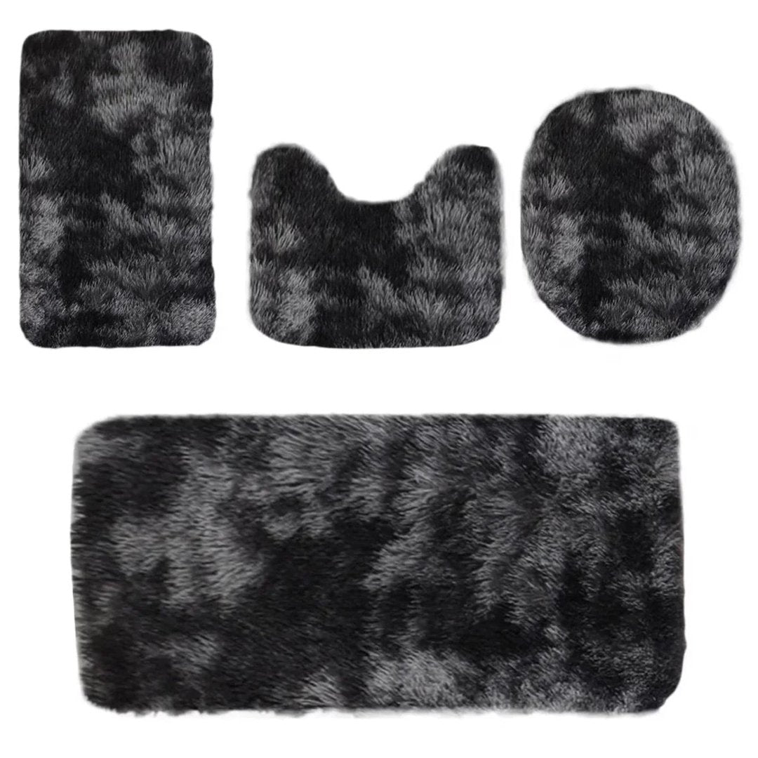 Set 4 Covorașe de Baie Antiderapante, material pufos, Negru 2