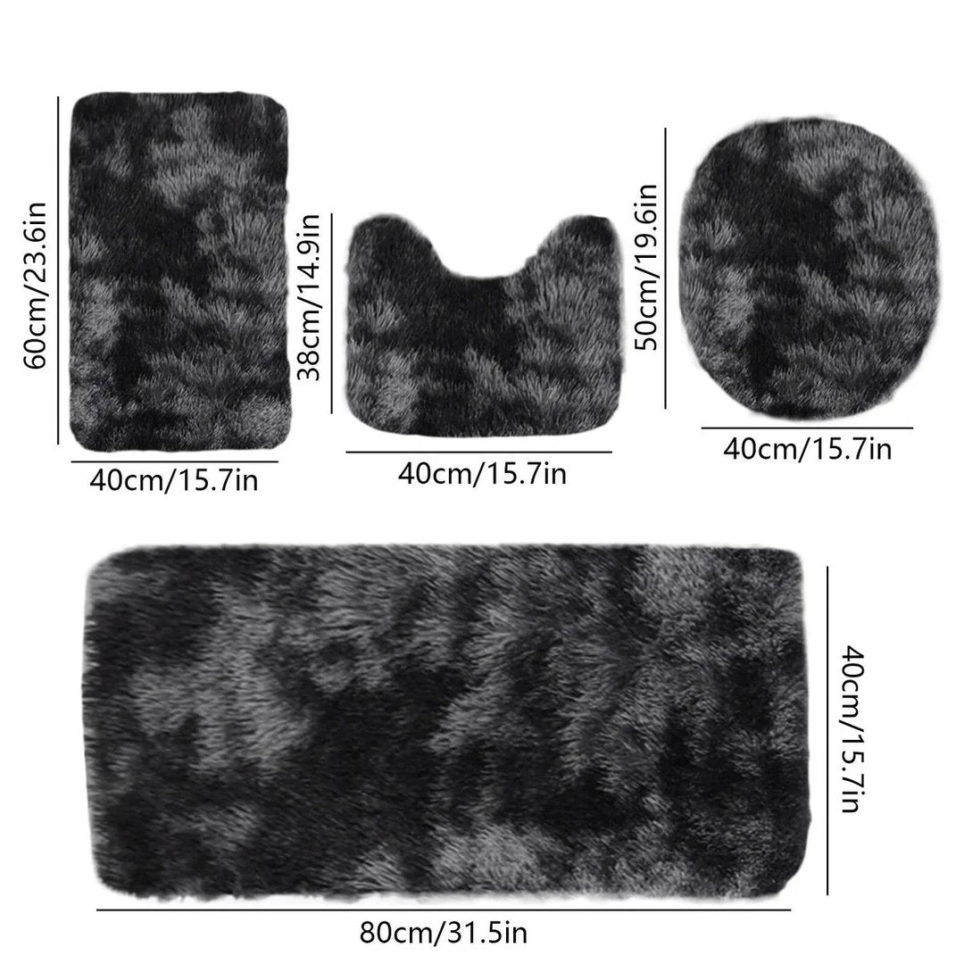 Set 4 Covorașe de Baie Antiderapante, material pufos, Negru 3