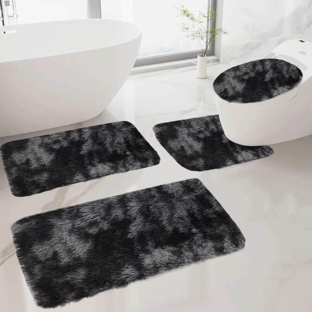 Set 4 Covorașe de Baie Antiderapante, material pufos, Negru 5