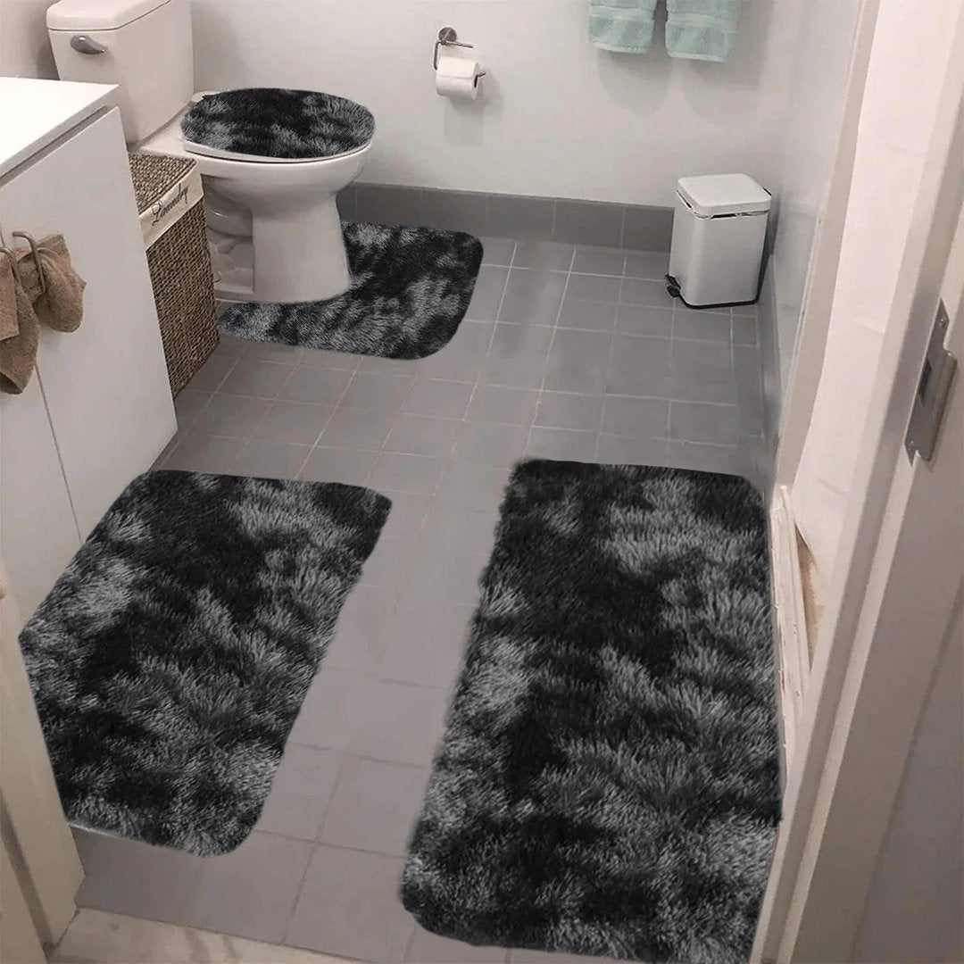 Set 4 Covorașe de Baie Antiderapante, material pufos, Negru 6