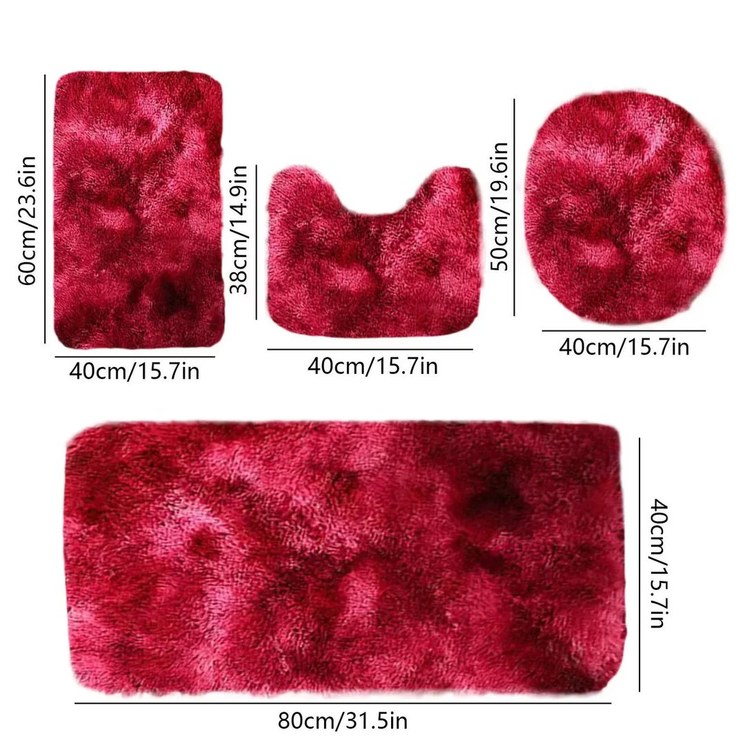 Set 4 Covorașe de Baie Antiderapante, material pufos, Roșu 3