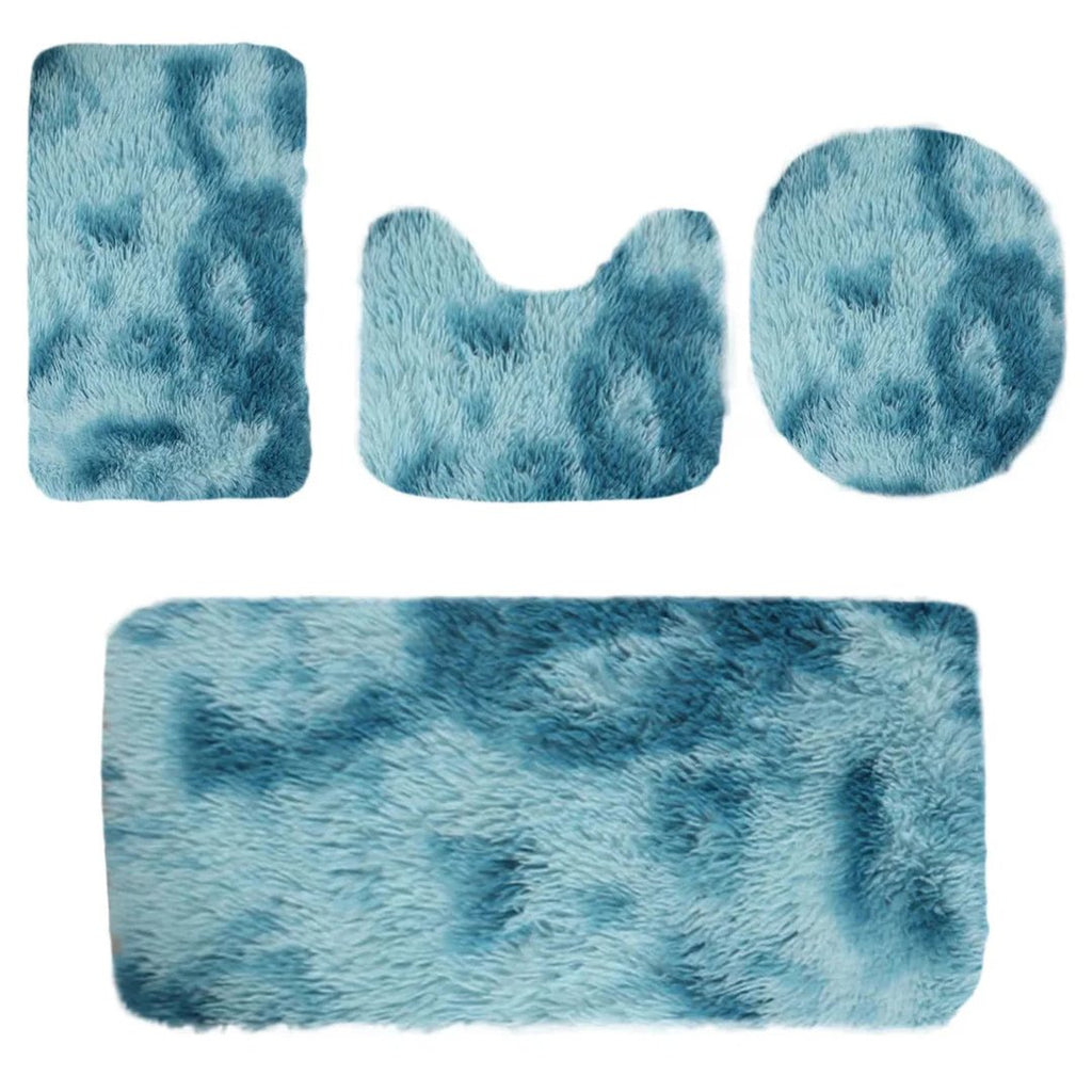 Set 4 Covorașe de Baie Antiderapante, material pufos, Turcoaz 2