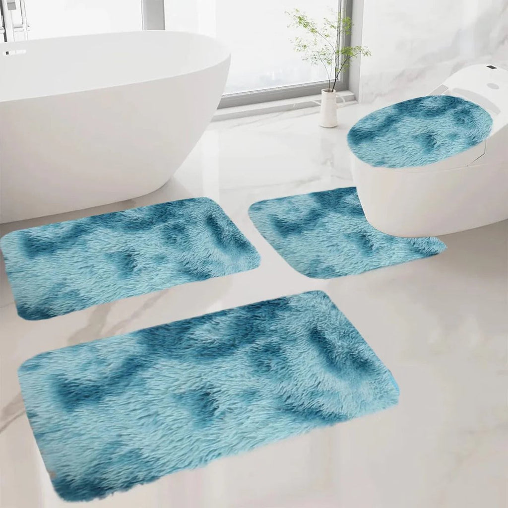 Set 4 Covorașe de Baie Antiderapante, material pufos, Turcoaz 3