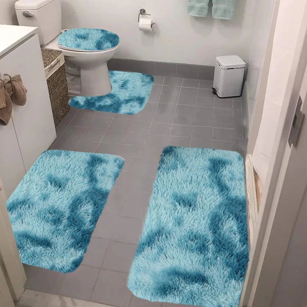 Set 4 Covorașe de Baie Antiderapante, material pufos, Turcoaz 5