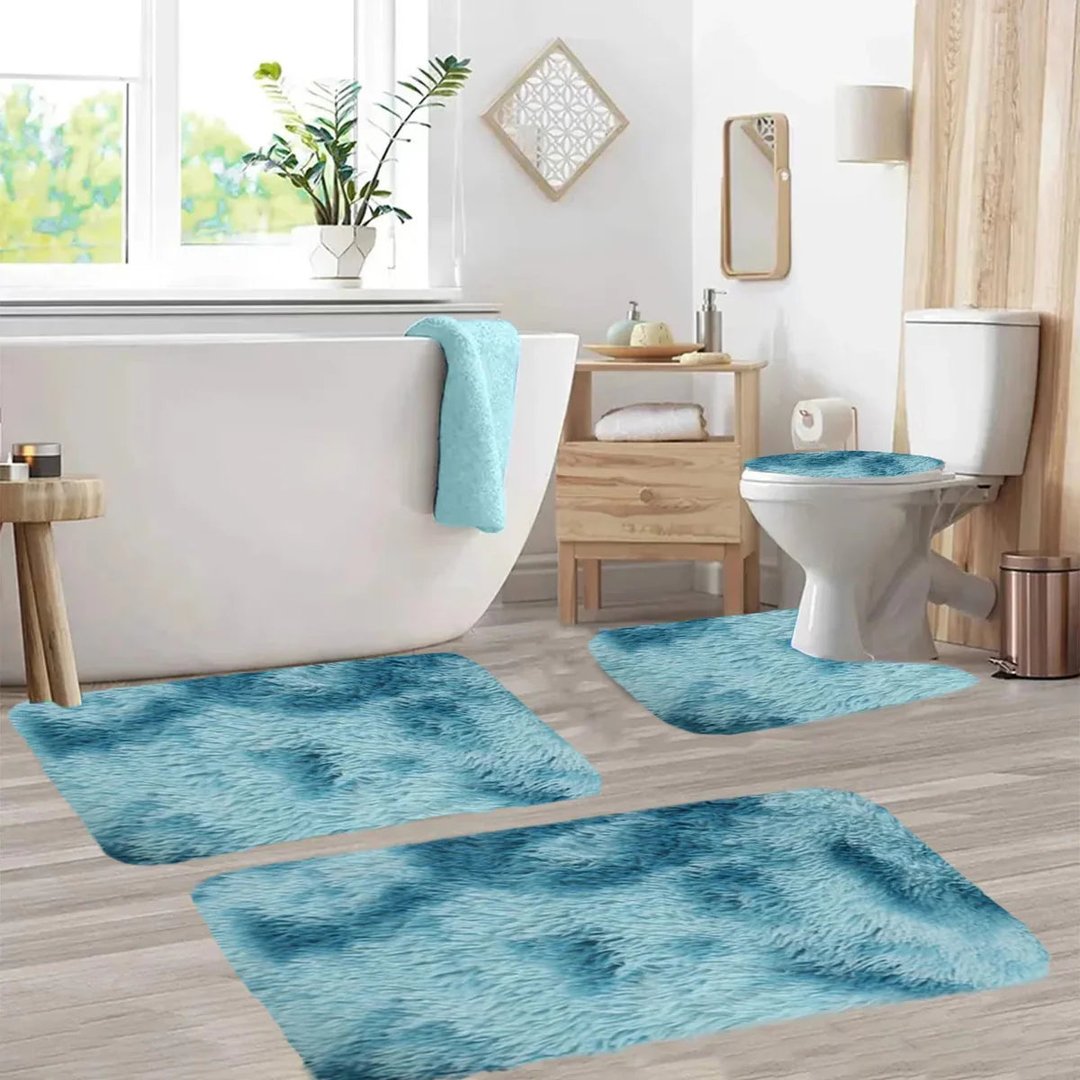 Set 4 Covorașe de Baie Antiderapante, material pufos, Turcoaz 6