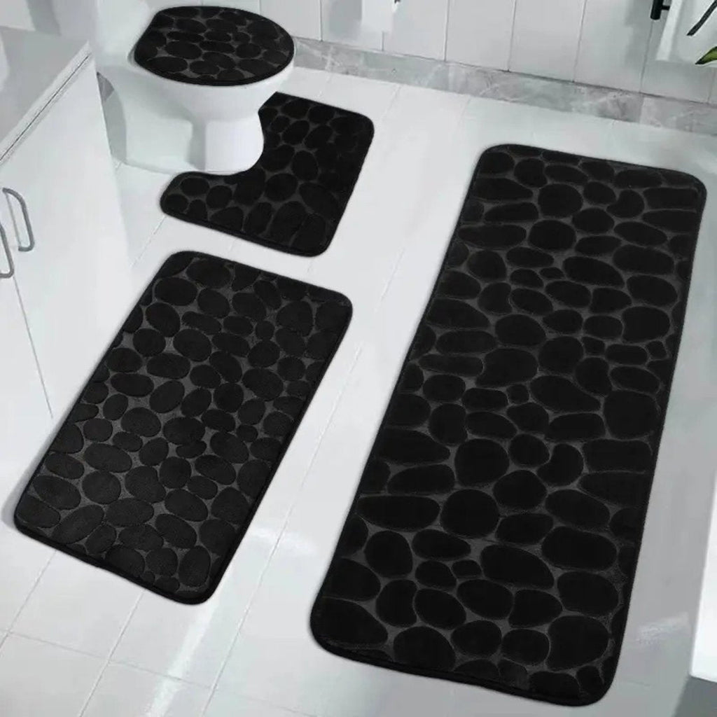 Set 4 Covorașe de Baie Antiderapante, Negru 1