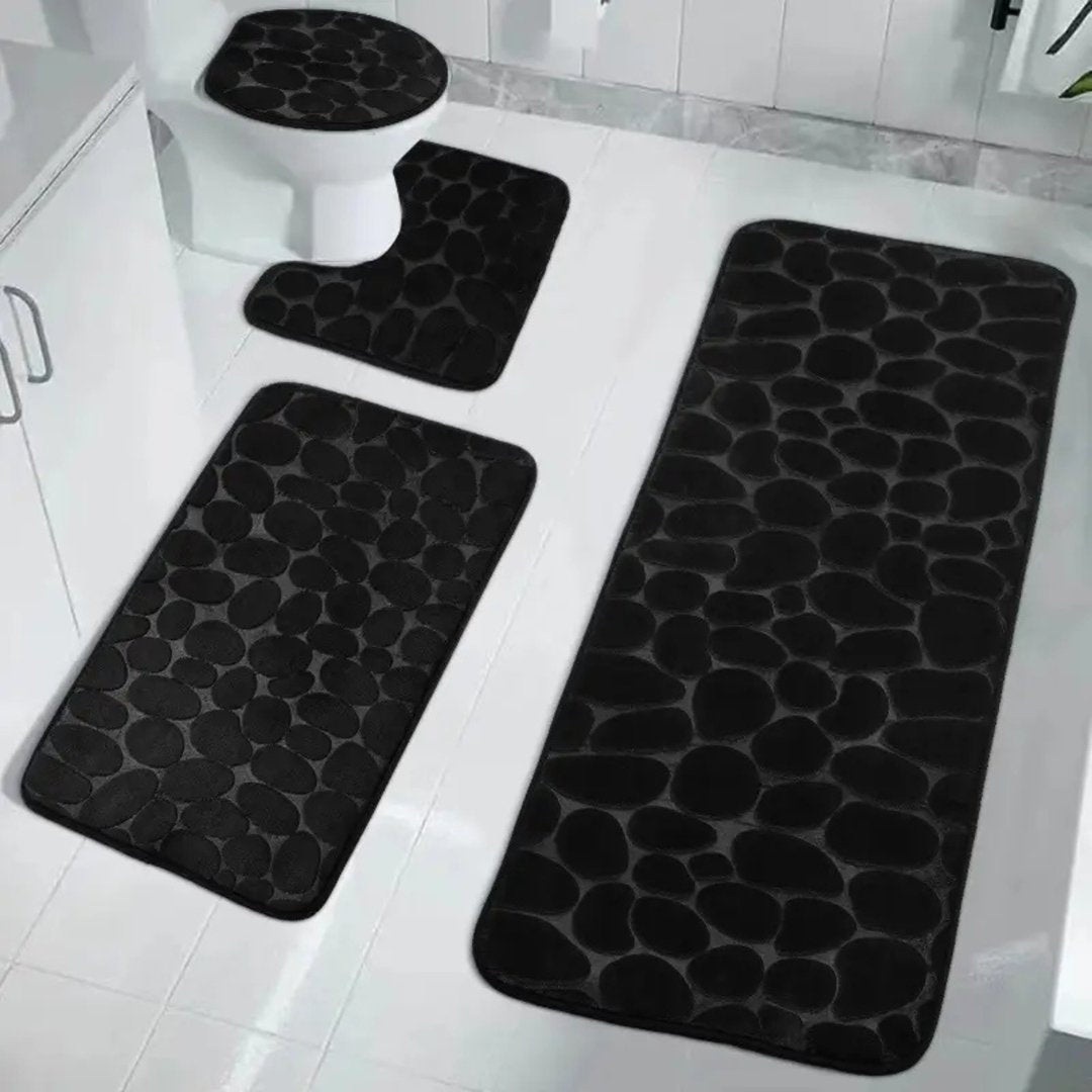 Set 4 Covorașe de Baie Antiderapante, Negru 1