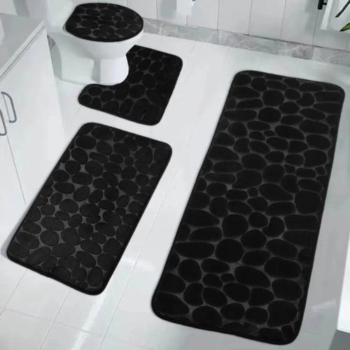 Set 4 Covorașe de Baie Antiderapante, Negru 1