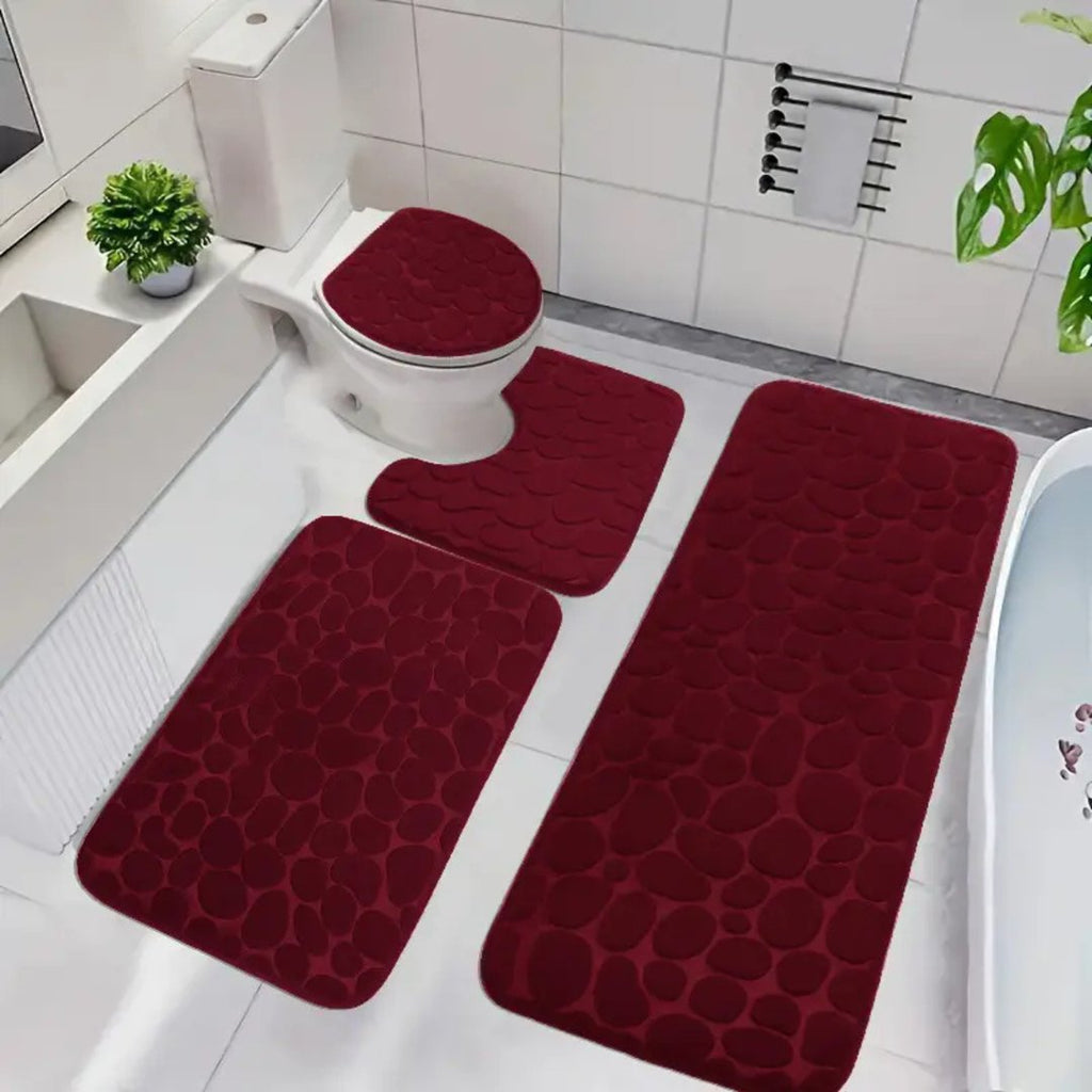 Set 4 Covorașe de Baie Antiderapante, Roșu 1