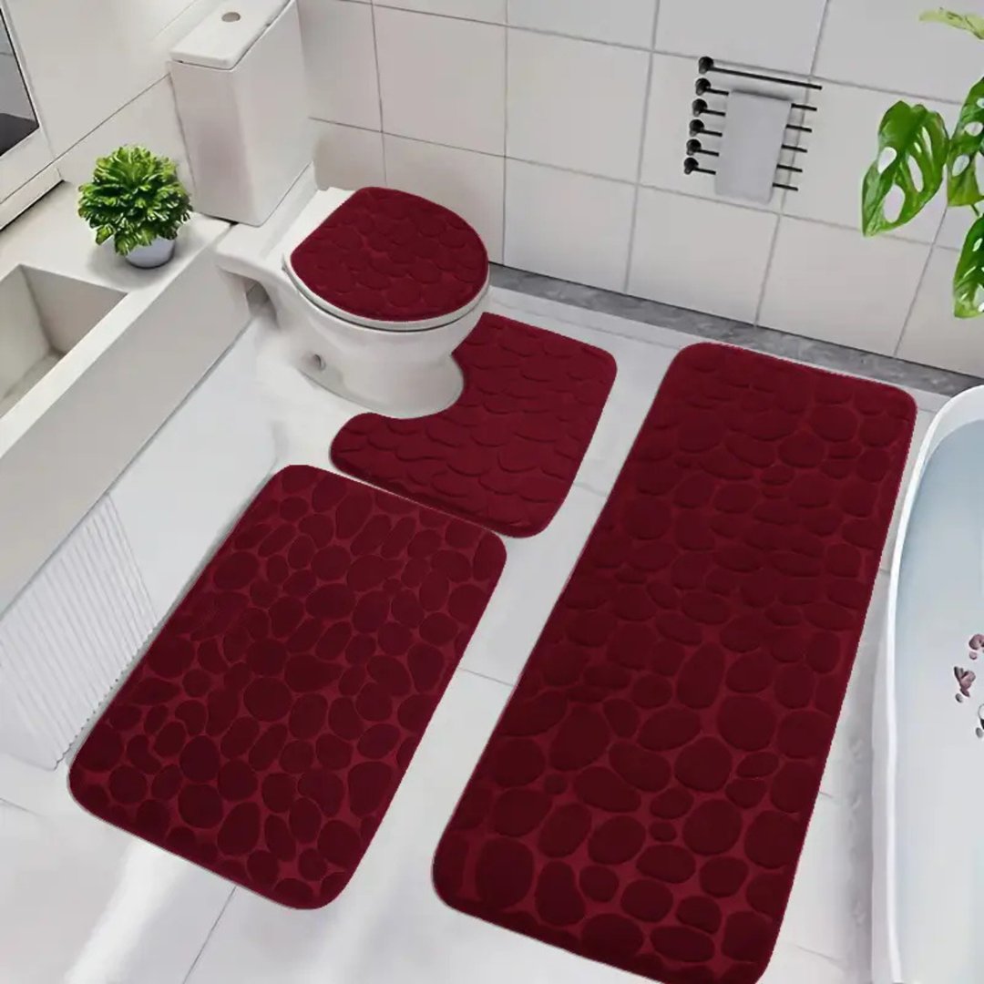 Set 4 Covorașe de Baie Antiderapante, Roșu 1
