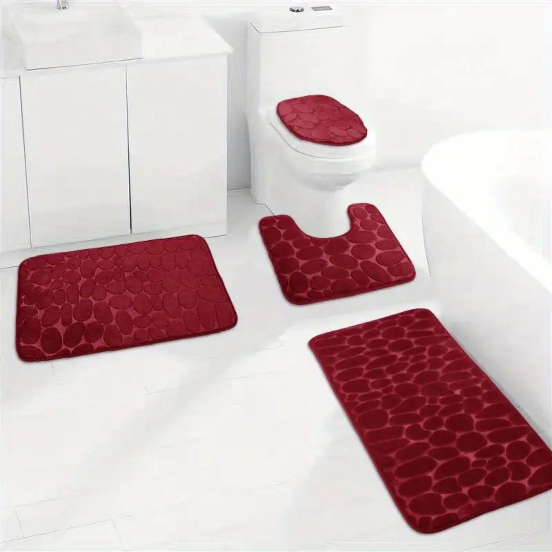 Set 4 Covorașe de Baie Antiderapante, Roșu 4