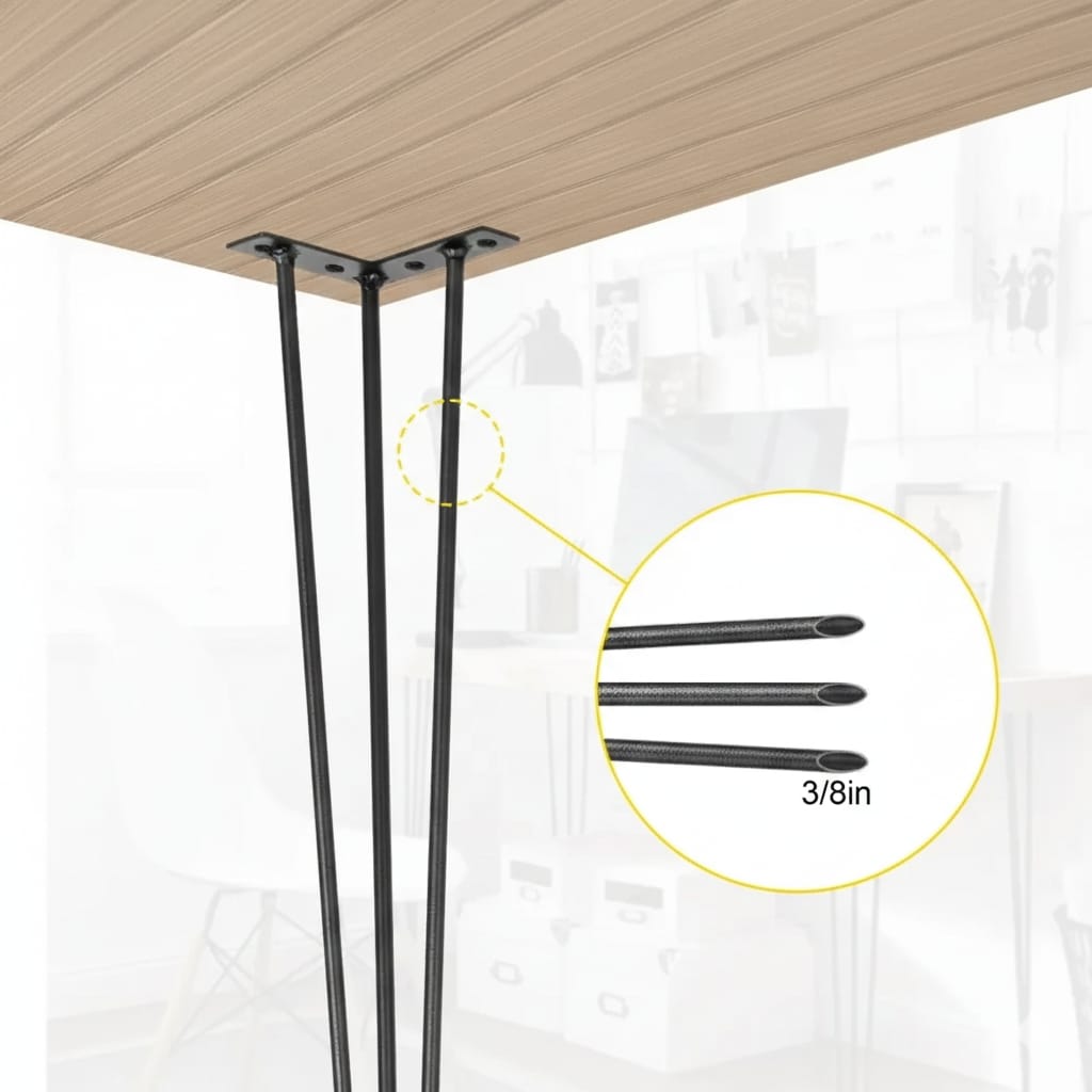 Set 4 Picioare Masa, 76 cm, Negru – Otel Carbon, 3 Tije, Capacitate 100 kg/picior 5