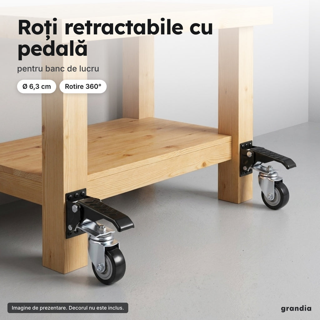 Set 4 roți retractabile cu pedală, Ø 6,3 cm – Roți retractabile cu pedală