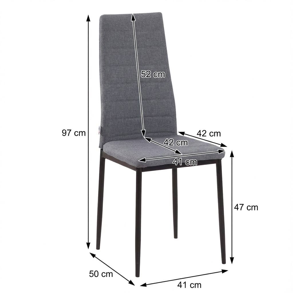 Set 4 Scaune Living, Tapitate Textil, Picioare Metal, Design Ergonomic, Gri - Imagine 4