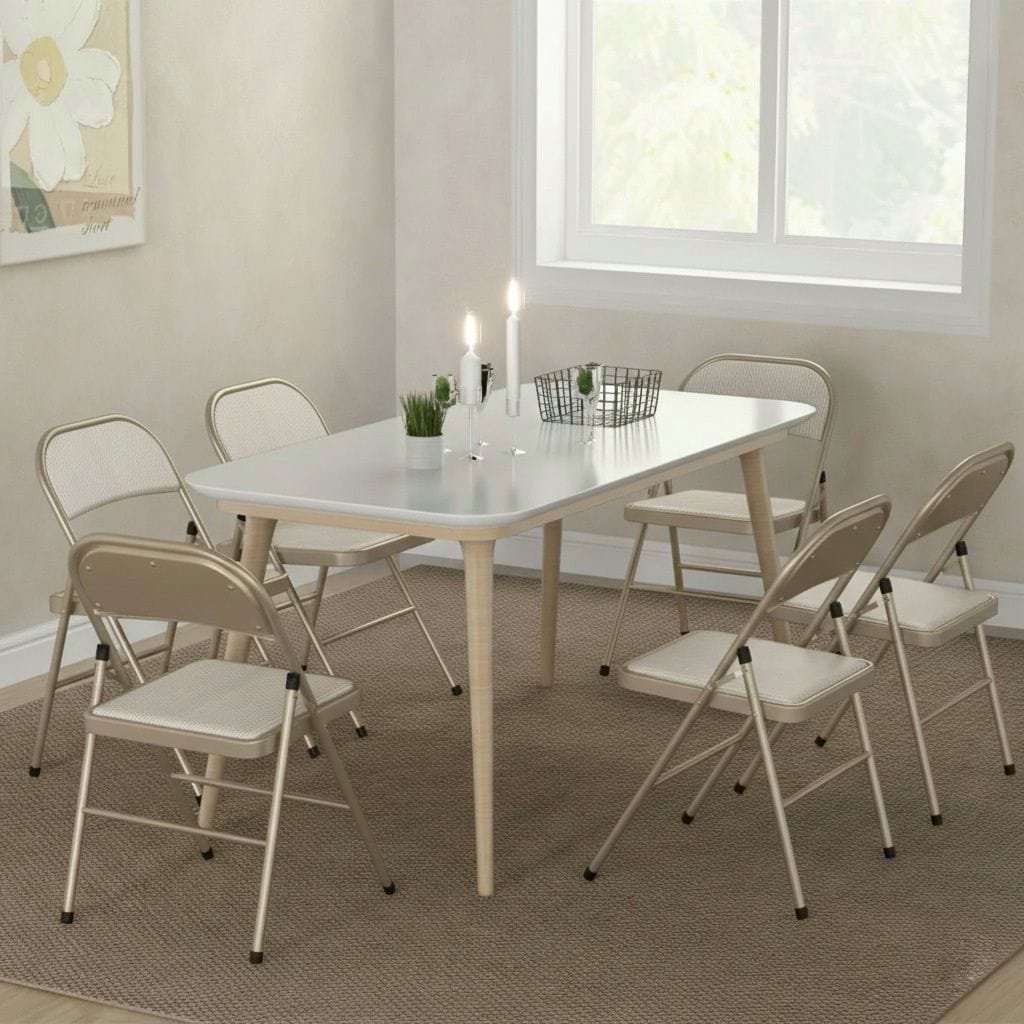 Set 4 Scaune Pliabile pentru Interior, Structura Metalica Rezistenta, Tapiterie Piele PU, Spatar Ergonomic 4