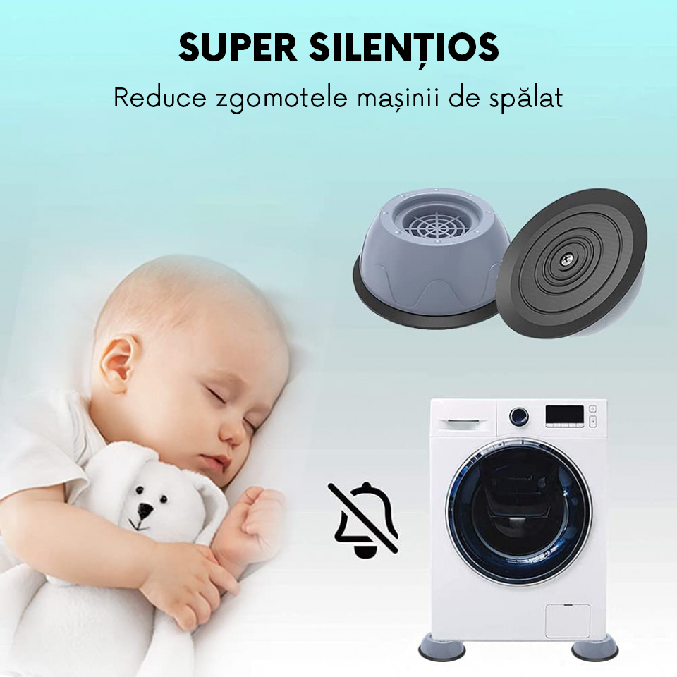 Set 4 Suporturi Antivibrații pentru Mașina de Spălat, Piciorușe Anti-Zgomot