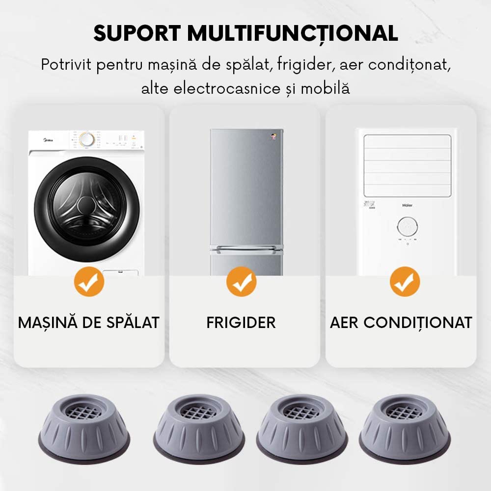 Set 4 Suporturi Antiderapante pentru Masina de Spalat, Picioruse Anti-Zgomot 4