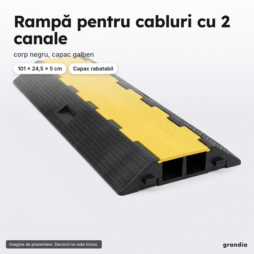 Set 5 rampe protecție cabluri, 2 canale, 101 × 24,5 × 5 cm – Rampă pentru cabluri cu 2 canale