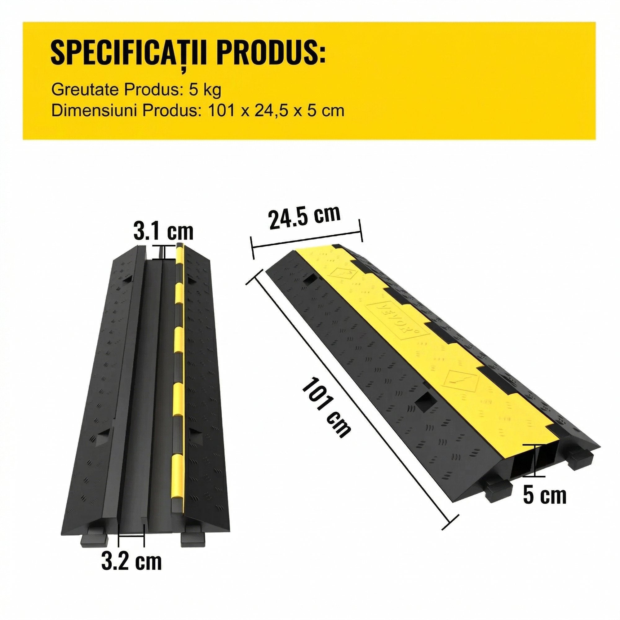 Set 5 Rampe Protectie Cabluri cu 2 Canale – 101x24.5x5 cm, Capacitate 5 Tone 4