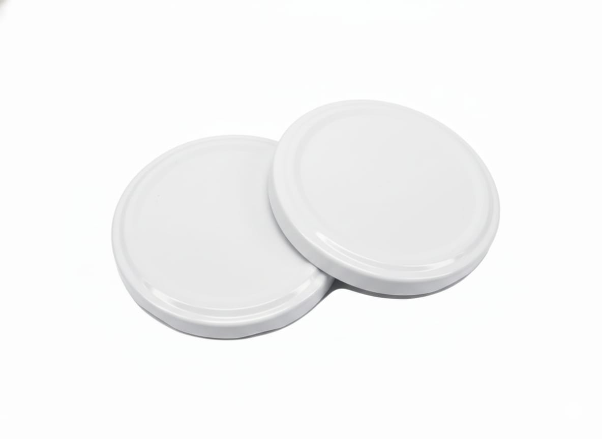 Set 50 capace pentru borcane, albe, capace metalice pentru conserve si dulceturi, 65 mm 1