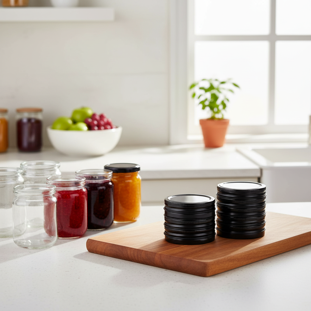 Set 50 capace pentru borcane, negre, etansare sigura pentru conserve si dulceturi, 68 mm 4
