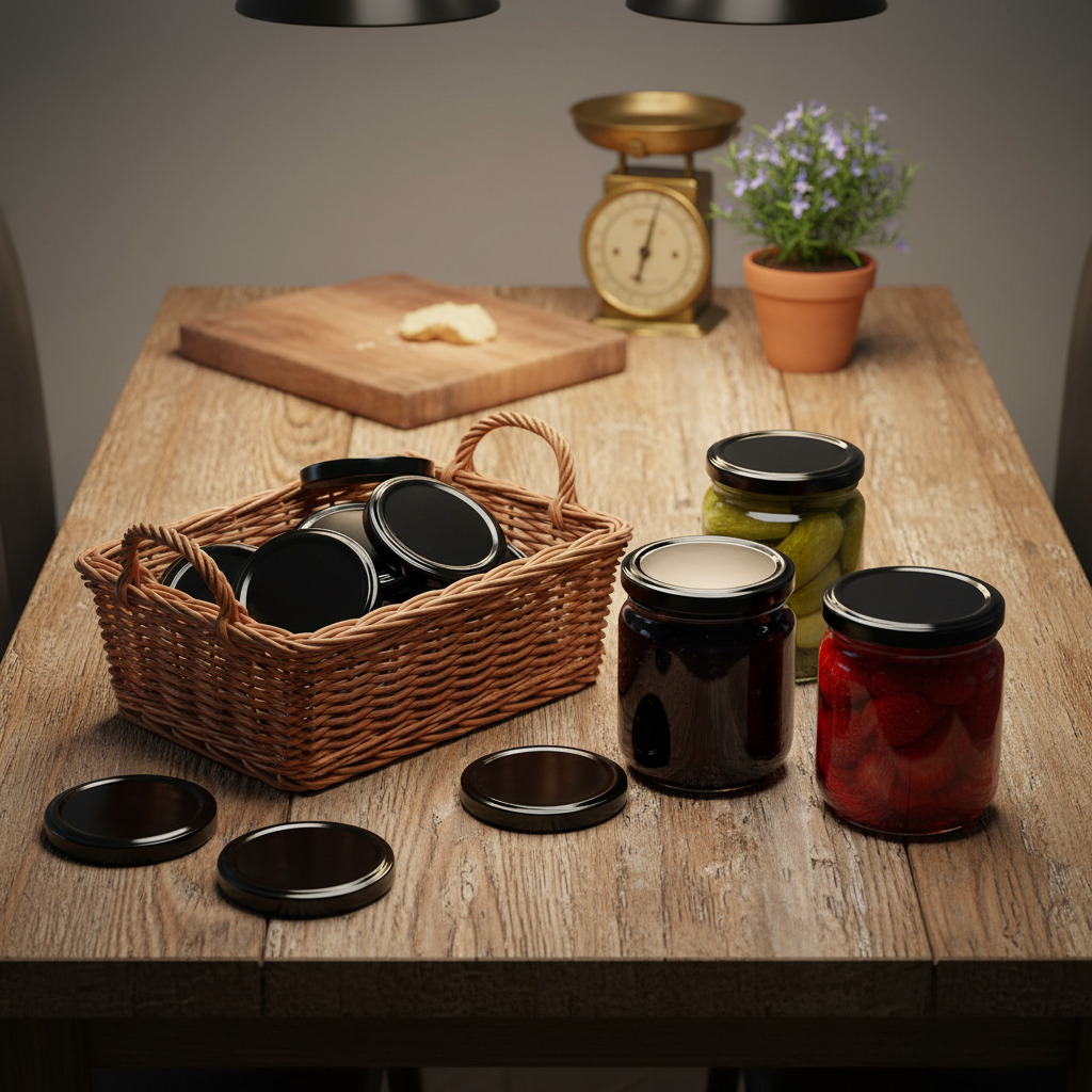 Set 50 capace pentru borcane, negre, etansare sigura pentru conserve si dulceturi, 68 mm 7