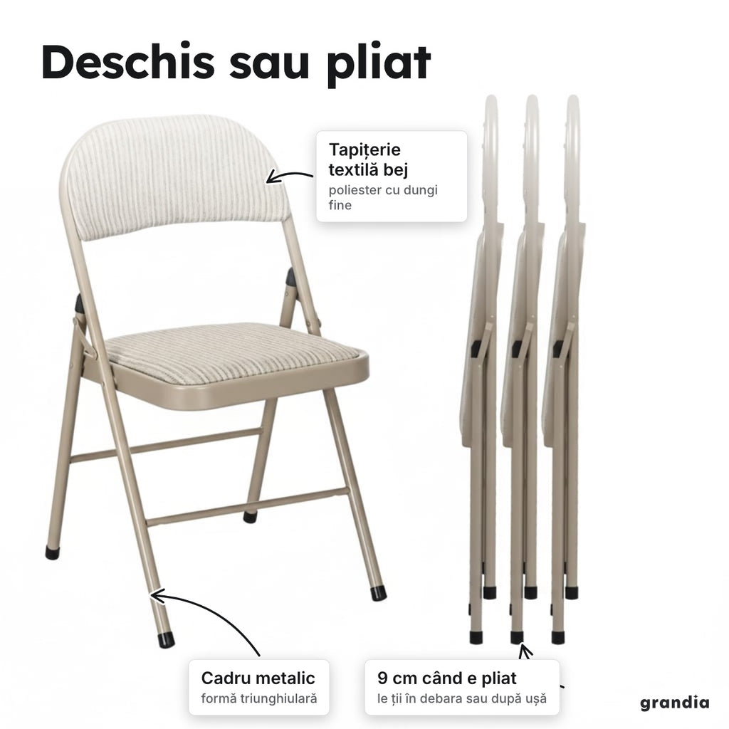 Set 4 scaune pliabile tapițate, bej – Deschis sau pliat
