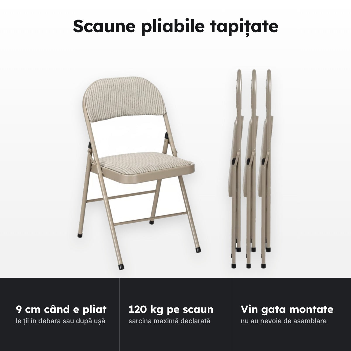 Set 4 scaune pliabile tapițate, bej – Scaune pliabile tapițate