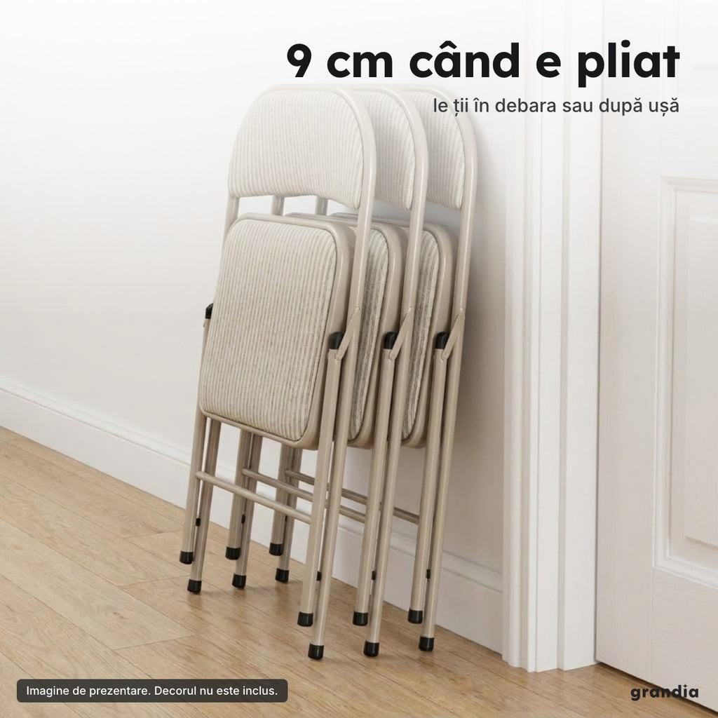 Set 4 scaune pliabile tapițate, bej – 9 cm când e pliat
