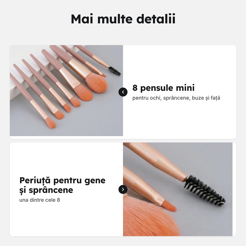 Set 8 mini pensule de machiaj, roz, cu husă – Mai multe detalii