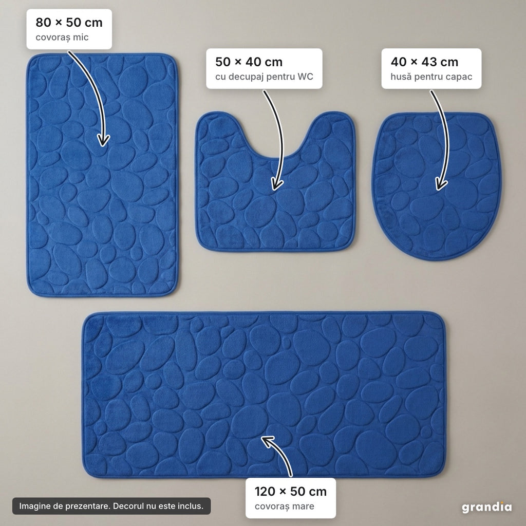 Set 4 covorașe baie, albastru – elemente principale