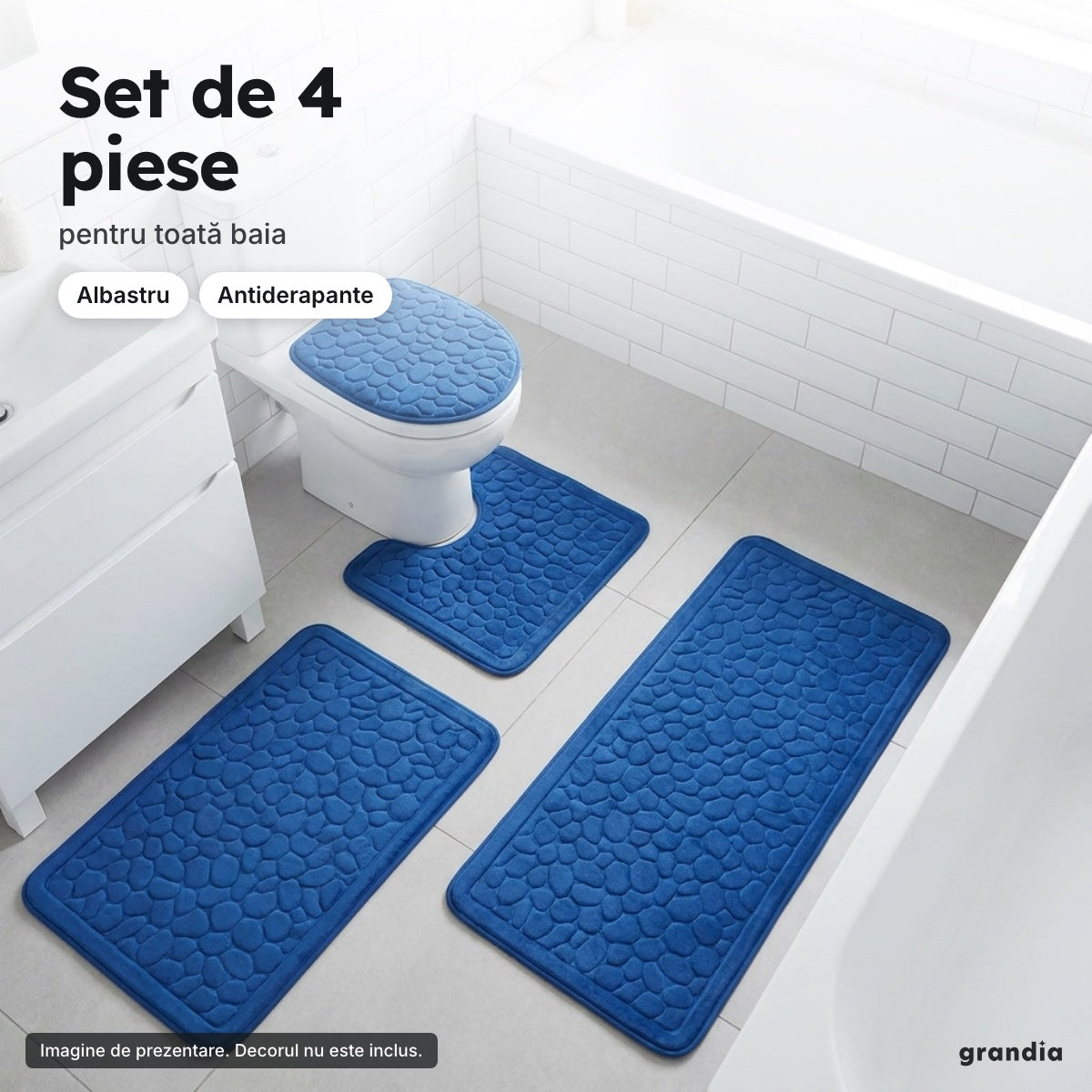 Set 4 covorașe baie, albastru – Set de 4 piese
