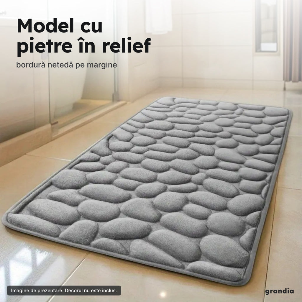 Set 4 covorașe de baie gri – Model cu pietre în relief
