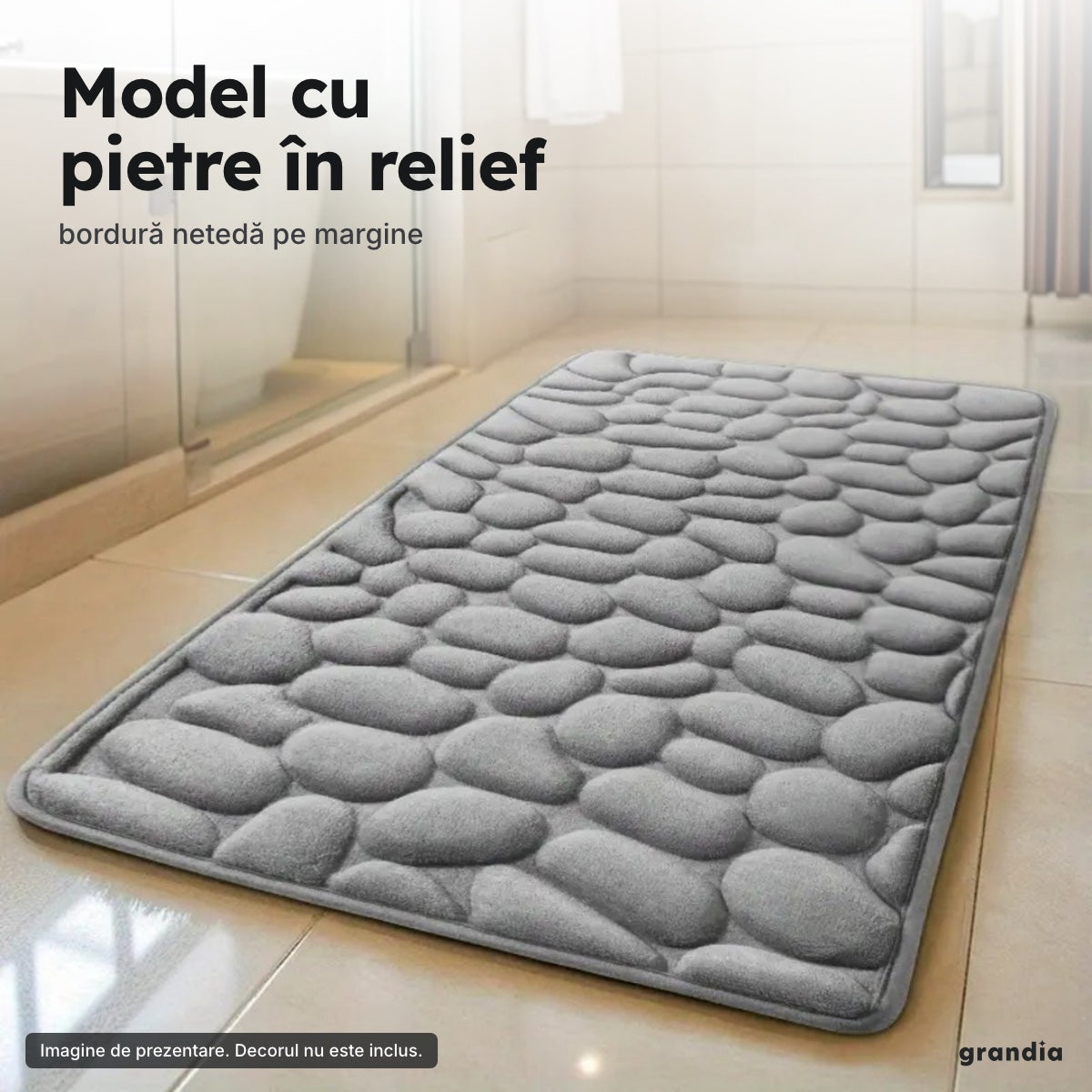 Set 4 covorașe de baie gri – Model cu pietre în relief