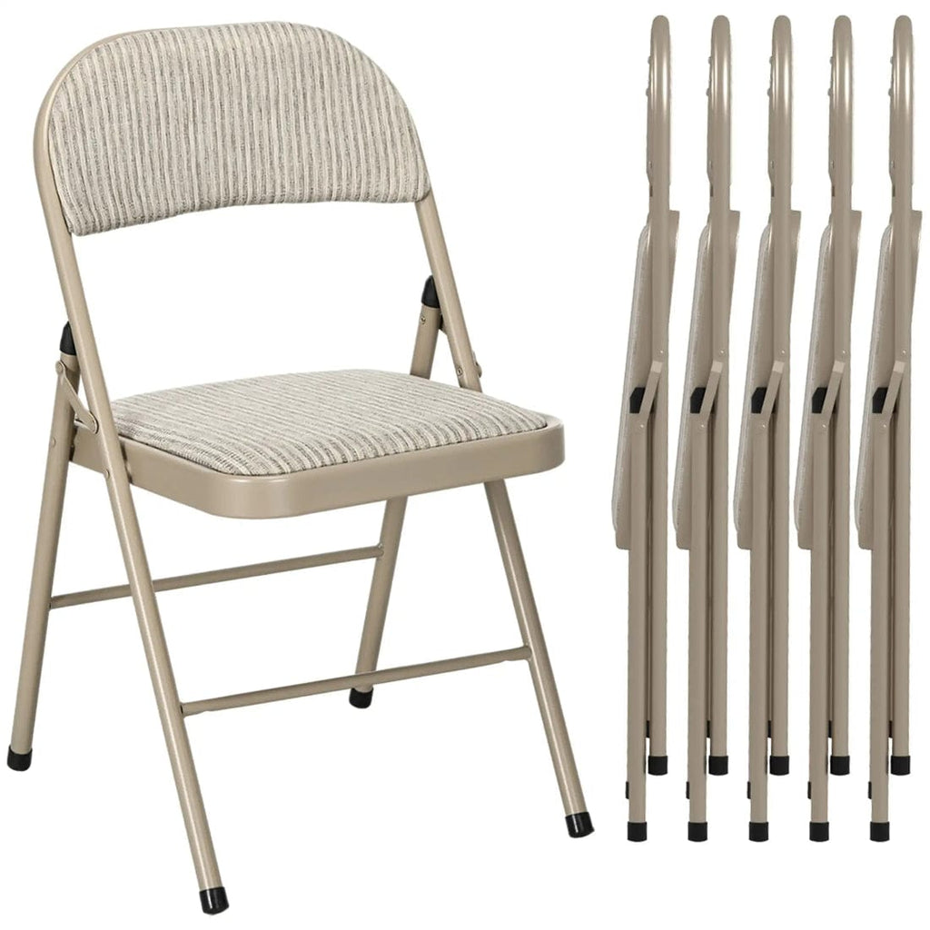 Set de 6 Scaune Pliabile din Metal, Sezut Tapitat din Piele PU, Spatar Deschis 4